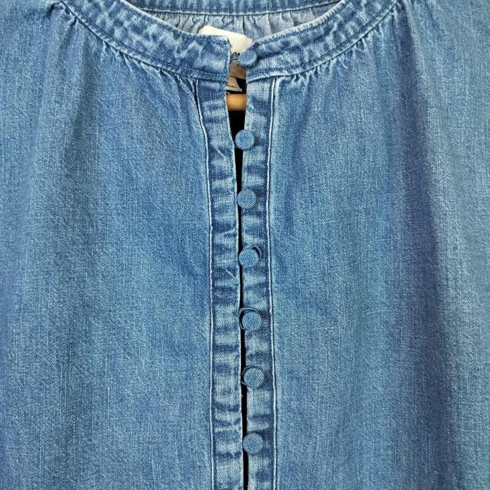 J. Crew Denim Shirt Dress Small Button Front Mini Puff Sleeve Casual Womens